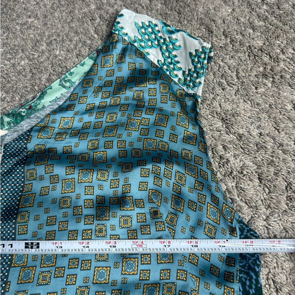 Anthropologie Tiny Kumiko Mix Print Blouse Large teal turquoise embroidered tank - Picture 8 of 12